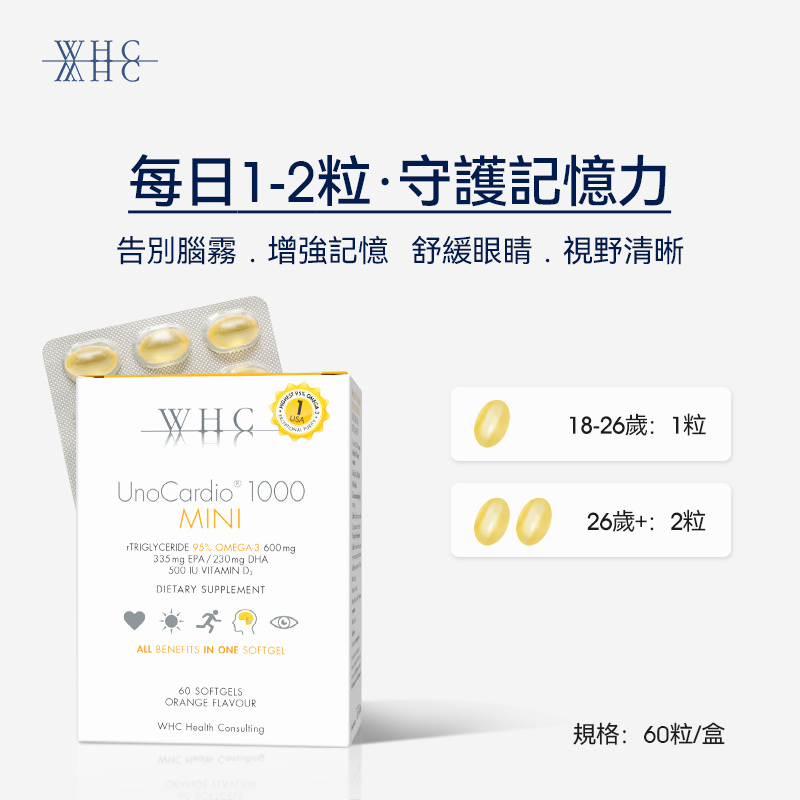 UnoCardio 1000MINI小金蛋 95%高純度深海魚油 60粒