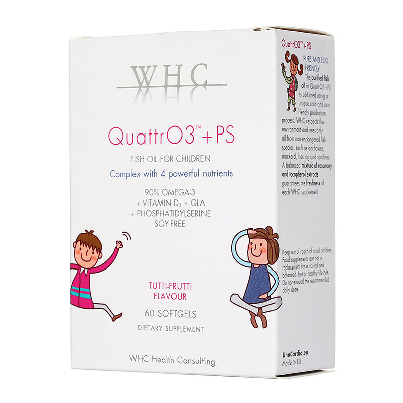 QuattrO3+PS 小精靈 兒童DHA高純度深海魚油+磷脂醯絲胺酸 改善ADHD 提升記憶專注力60粒 - WHC HK 