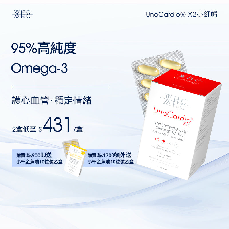 UnoCardio X2 小紅帽  護心血管 穩情緒 純淨Omega-3 95％高純度魚油 60粒【新舊包裝隨機出貨】