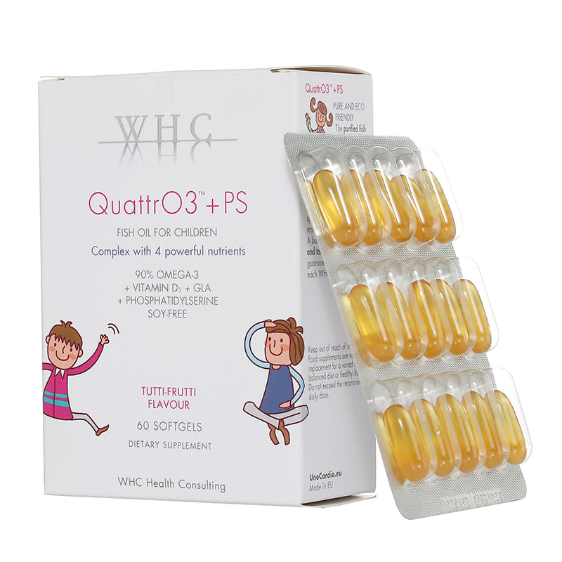 QuattrO3+PS 小精靈 兒童DHA高純度深海魚油+磷脂醯絲胺酸 改善ADHD 提升記憶專注力60粒