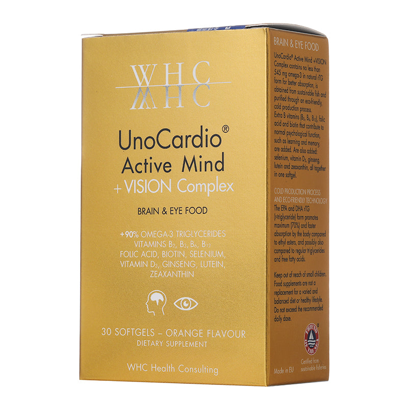 UnoCardio® Active Mind + VISION Complex 黃金眼 專利護眼抗藍光 葉黃素 玉米黃素 深海魚油 30粒