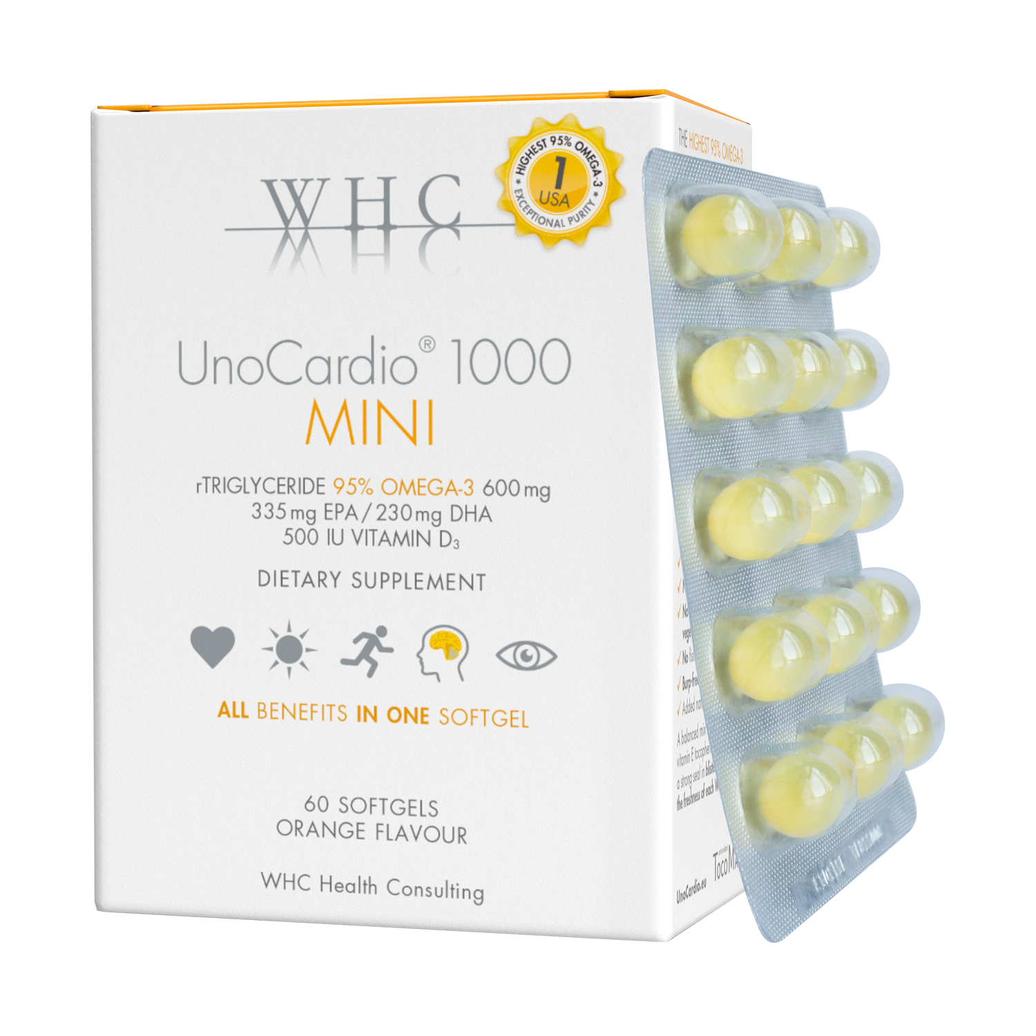 UnoCardio®1000MINI 小金蛋 95%高純度深海魚油 迷你易吞版 60粒 - WHC HK 