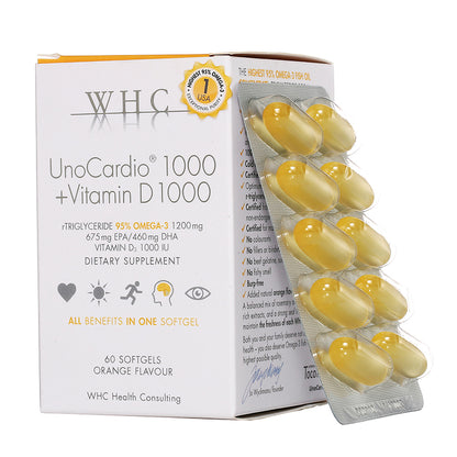 UnoCardio 1000+Vitamin D高純度深海魚油60粒